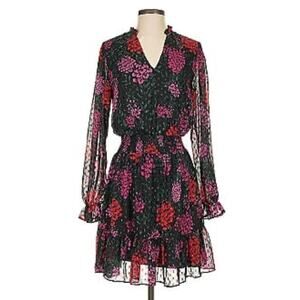 Premier Amour Black Floral Sheer Sleeves Elastic Waist Lined Dress NWT size 4